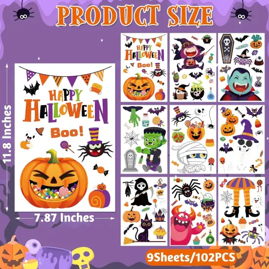102 PCS 9Sheets Spooky & Fun Halloween Window Clings {2}
