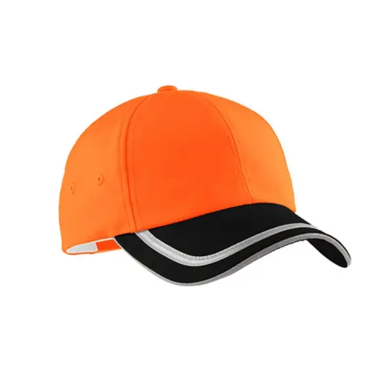 "Port Authority&reg; Enhanced Visibility Cap, Reflective Taping and CoolMax Sweatband for High-Visibility	" Safety Orange/ Black {1}