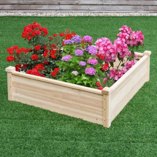 Raised Garden Bed Planter Box 3.3 ft Solid Fir Wood for Vegetables {2}