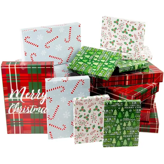 24 Pack Christmas Gift Boxes with Lids for Presents, Holiday Gift Boxes in 4 Designs and 3 Sizes, Ideal for Wrapping Multiple Gifts or Christmas Tree Decoration {1}