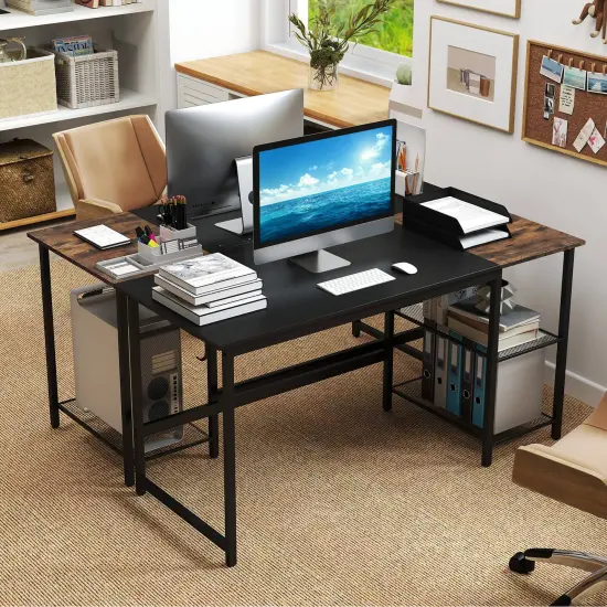 Costway 59''Home Office Computer Desk Study Laptop Table Detachable Shelf Rustic {5}