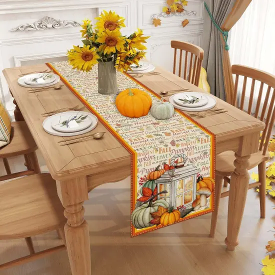 72 Inch Farmhouse Leaves Pumpkin Table Decor Autumn,Linen Fall Table Runner {3}