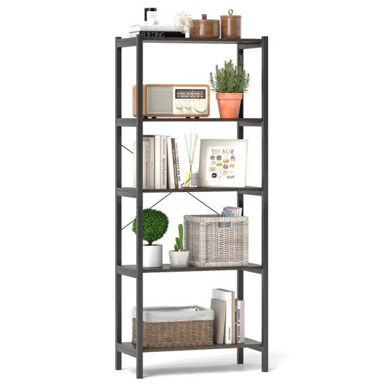 Costway 1/2 PCS 5-Tier Bookshelf Bookcase with Metal Frame & Dual Anti-Tipping Kits Storage Rack {7}