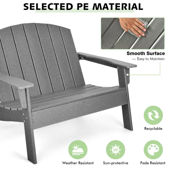 CostwayPatio Adirondack Chair Loveseat Bench HDPE Weather Resistant Deck Grey {5}