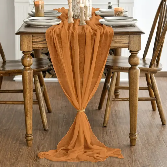 120 Inch - Boho Cheesecloth Gauze Orange Wedding Table Runner {3}