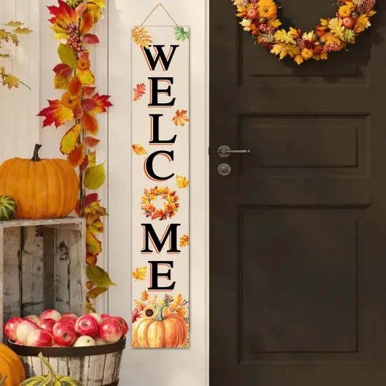 Farmhouse Autumn Wooden Welcome Sign (Natural) {5}