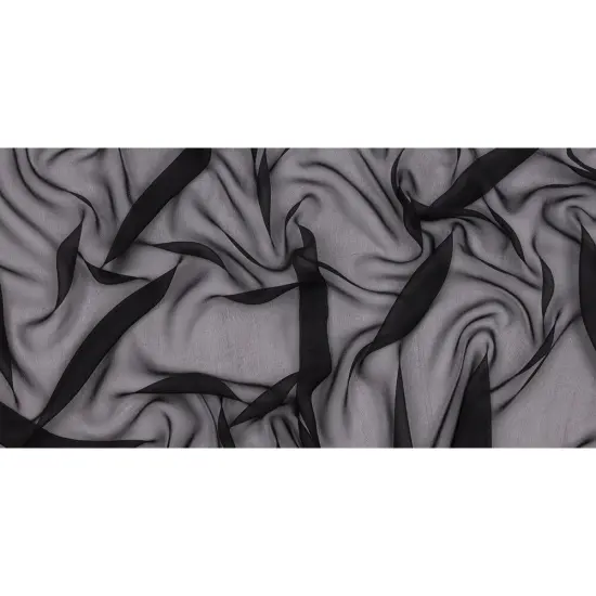 1 Yard Solid Black Silk Chiffon Lightweight Sheer Premium Fabric 44 Inch Width {4}