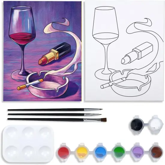 Canvas Painting Kit Paint and Sip Kit for Adults Pre Drawn Canvas for Painting （8x10） {1}