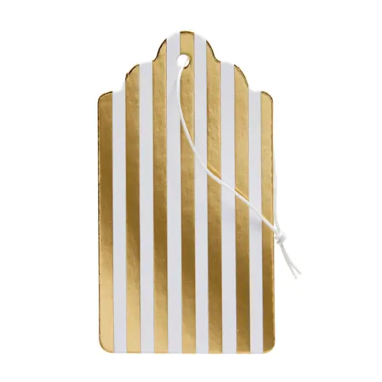 120 Pcs Gold Foil Paper Gift Tags with String for Christmas, Weddings, Party Favors, Stripes and Polka Dots Design (1.8 x 3.2 In) {6}