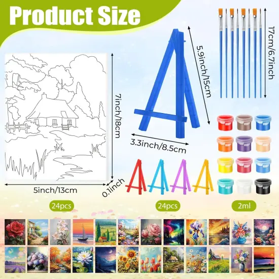 24 Pack Flower Scenery Pre Drawn Canvas Painting Kits {2}