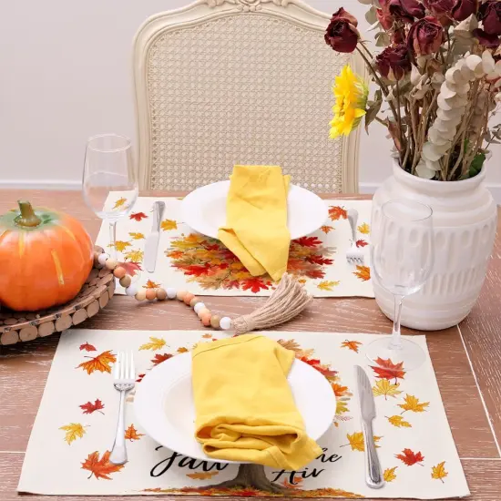 Set of 4 Fall Maple Leaves Placemats - 12x18 Inch (Multicolor) {4}