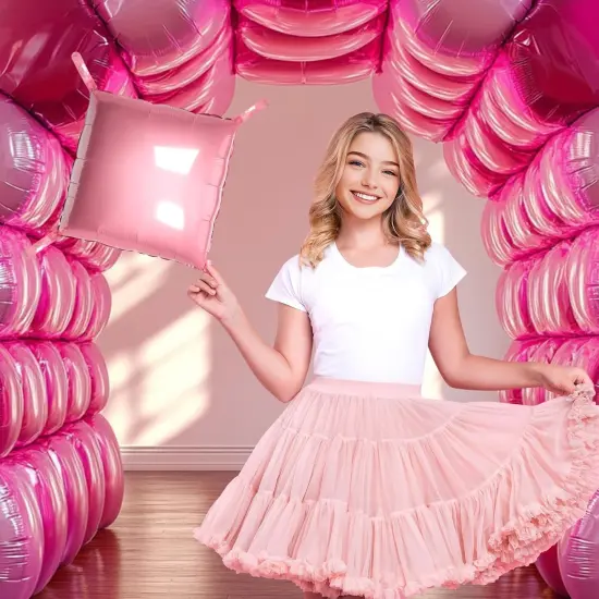 50 PCS Hot Pink Double Sided Square Foil Balloons(Pink; Hot Pink) {5}