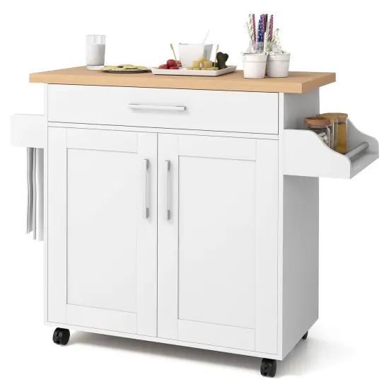 Costway Rolling Kitchen Island Cart Storage Cabinet w/ Towel & Spice Rack White\Black\Cherry\Gray {7}