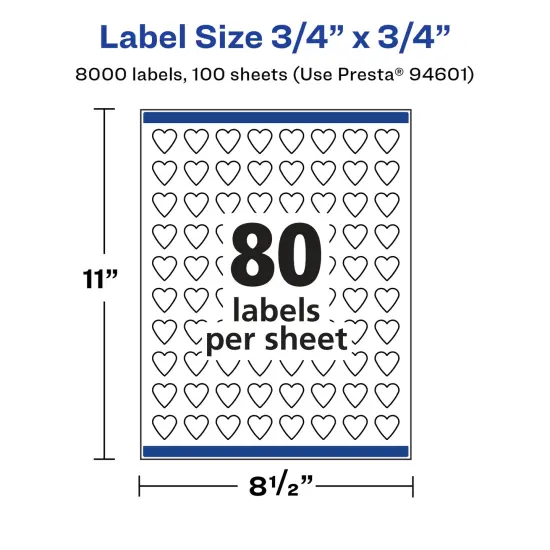 Avery Glossy White Heart Labels with Sure Feed, .75" x .75" {5}