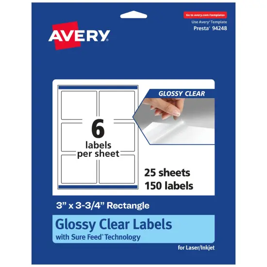 Avery Glossy Clear Rectangle Labels with Sure Feed, 3" x 3.75" {1}