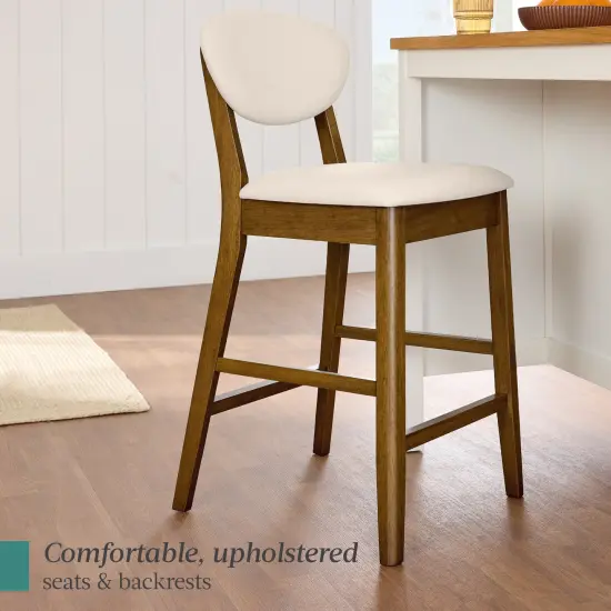 Best Choice Products 2-Piece Mid-Century Modern Wood and Upholstered Counter Height Bar Stool Set Walnut/Cream {5}