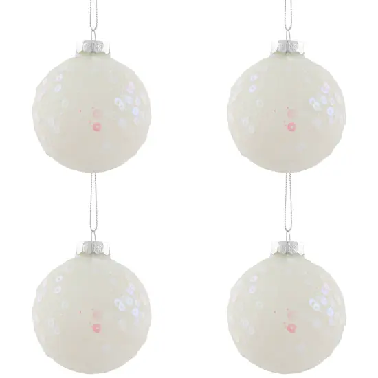 Northlight Frosted Sequined Christmas Ball Glass Ornaments - 2.75" (70mm) - White - 4ct {3}