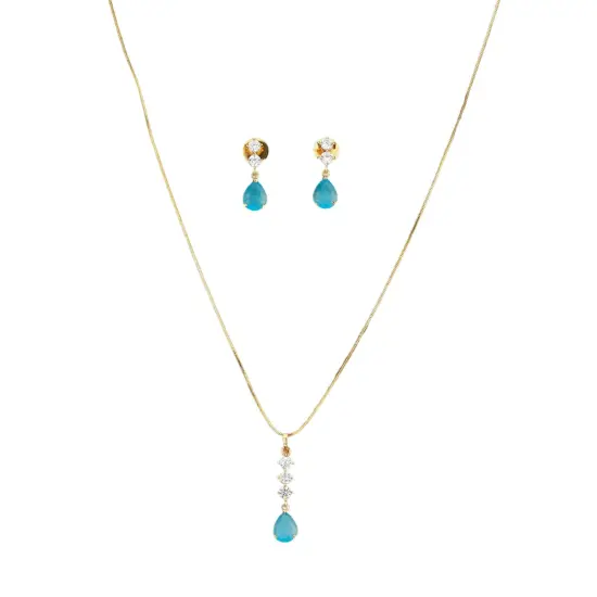 Cz Classic Pendant Set with Gold Plating Traditional Jewelry Matte Gold Necklace South Indian Jewelry Ethnic Jewelry for Women Bridal Wedding Jewelry Gift Grey {7}