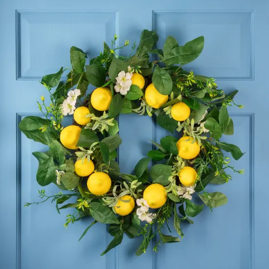 Northlight Lemons and Daisies Artificial Floral Wreath, Yellow - 20-Inch {1}