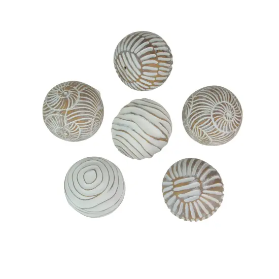 Set of 6 Whitewashed Resin Decorative Art Orb Spheres, 3 Inches in Diameter {1}