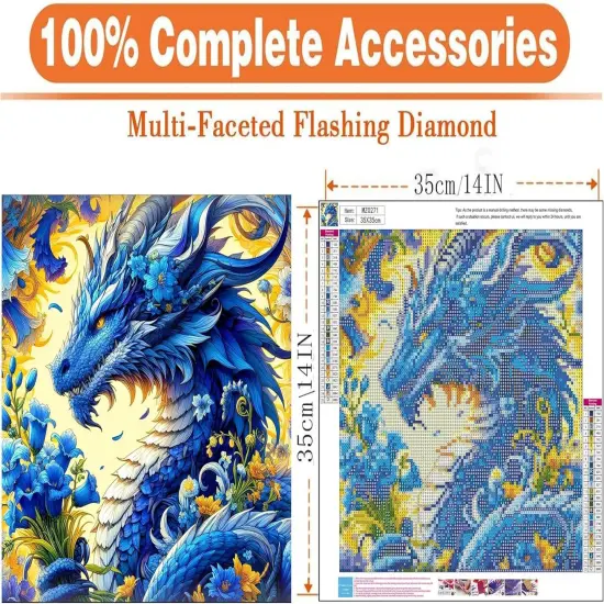 5D Dragon & Flower Diamond Painting Kit &ndash; Round Full Drill (14x14") {2}