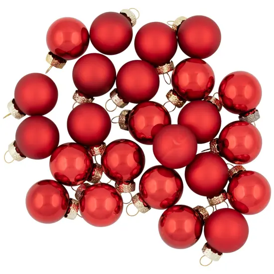 Northlight 2-Finish Mini Christmas Glass Ball Ornaments - 1" (25mm) - Red - 24ct {6}