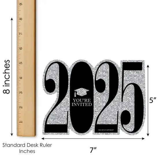 Big Dot of Happiness Silver 2025 Graduation Party Invitations - Shaped Fill-In Invite Cards with Envelopes - Set of 12 {7}