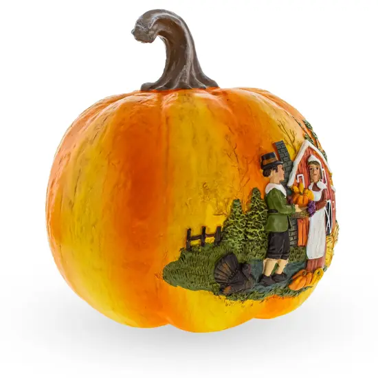 Harvest Pumpkin Pilgrim Scene Thanksgiving Decoration with Rustic Barn Design Figurine {6}