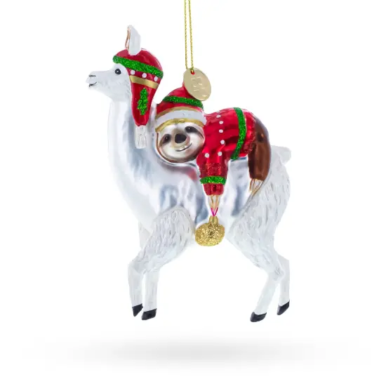 Llama and Sloth Glass Christmas Ornament {3}