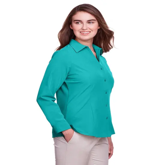 UltraClub&reg; Ladies Bradley Performance Woven Shirt Navy {4}