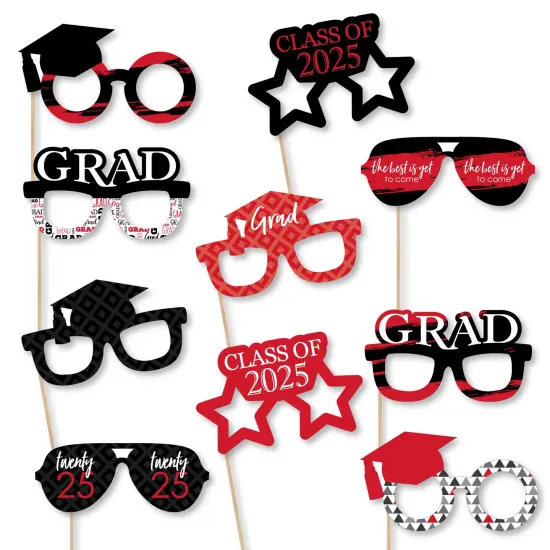 Big Dot of Happiness 2025 Red Graduation Glasses - Paper Card Stock Party Photo Booth Props Kit - 10 Count {1}