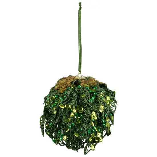 Northlight Sequin and Glitter Leaf Vines Christmas Ball Ornament - 4" - Green {3}