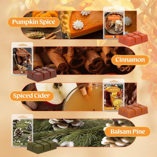 ARVIDSSON Autumn Scented Wax Melts, Fall Soy Wax Cubes for Wax Warmer, Strong Scent Fragrance Wax Tarts, Candle Melts Gift Set, Pumpkin Spice, Cinnamon, Spiced Cider, Pine, Candy Corn, Autumn Wreath {6}