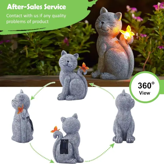 Solar Cat Outdoor Statues for Garden: Outside Decor with Butterfly Clearance for Yard Art Lawn Ornaments Porch Patio Balcony Home House - Birthday Gifts for Grandma Mom Women {6}