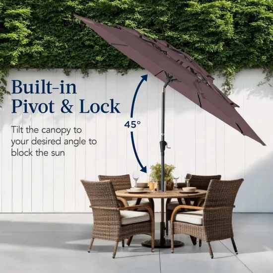 Best Choice Products 10ft 3-Tier Patio Umbrella, Market Sun Shade w/ Tilt Adjustment, Easy Crank Deep Taupe {5}