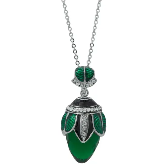 Regal Raindrop: Green Crystal Water Drop Egg Pendant Necklace {1}