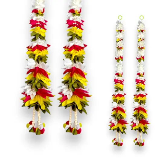2 Strings Artificial Fabric Jasmine Garland for Festivals Pooja Indian Muslim Wedding Home Decor - Housewarming Diwali Eid Decorations - Mehndi Haldi Party Day of the Dead Door Hanging {1}