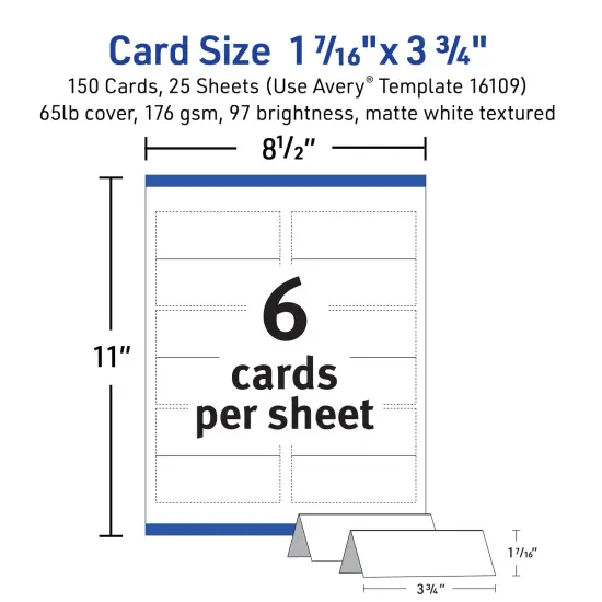 Avery Printable Place Cards with Sure Feed Technology, 1-7/16" x 3-3/4", Textured White, 150 Blank Tent Cards for Laser or Inkjet Printers (16109) {5}