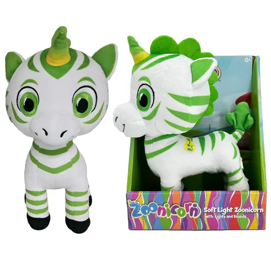 Zoonicorn: Soft Light Zoonies - Assorted Character Plush (Pink Aliel Or Green Ene) - Light-Sound Cuddly Stuffed Figure, LED Horn, Plays Music, Kids 3+ {7}