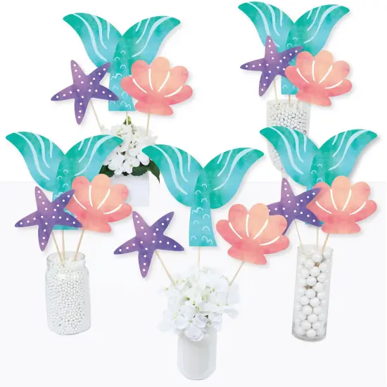 Big Dot of Happiness Mermaid Party Centerpiece Sticks, Starfish, Seashell, Mermaid Tail Birthday Supplies, Under the Sea Table Toppers - Set of 15 {3}