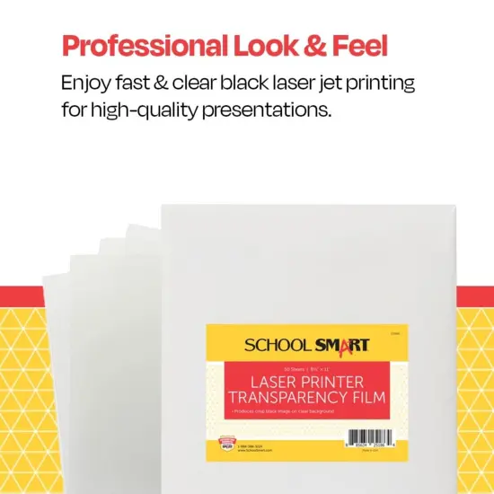 School Smart Laser Transparency Film without Sensing Strip, 8-1/2 x 11 Inches, Clear, Pack of 50 {5}
