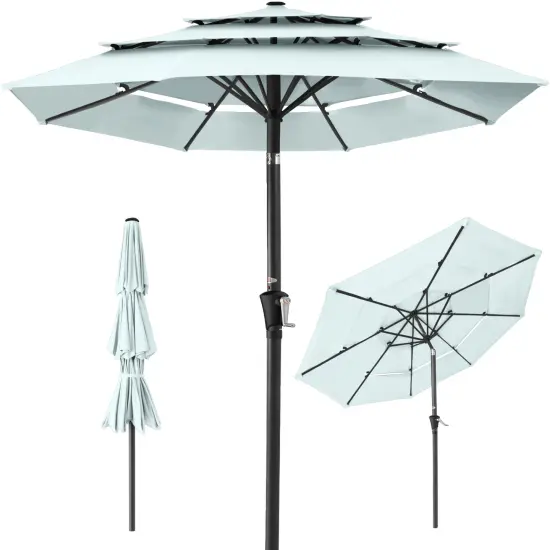 Best Choice Products 10ft 3-Tier Patio Umbrella, Market Sun Shade w/ Tilt Adjustment, Easy Crank Baby Blue {1}