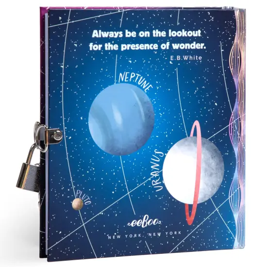 eeBoo: Space Journal - Includes Lock & Keys, 176 Lined Pages, Stetch & Take Notes, 6.25 x 5.5", Foil Cover Solar System-Themed Diary, Kids & Teens {3}