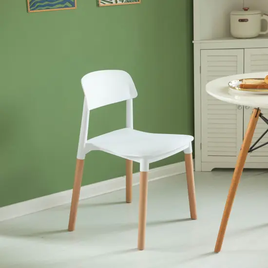 Modern Plastic Dining Chair Open Back with Beech Wood Legs Single White {2}