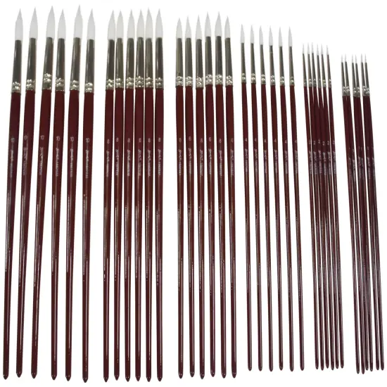 Sax Optimum White Synthetic Taklon Paint Brushes with Long Handles, Assorted Sizes, Red, Set of 72 {4}