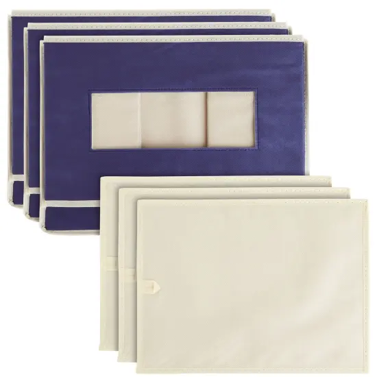 3 Pack Stackable Storage Bins With Lids, Handles, Foldable for Closet Organization (12 Inch, Navy Blue) {3}