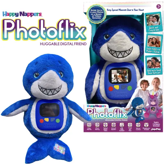 Happy Nappers: Photoflix - Max Blue Shark - Photo & Video Viewer, Digital Screen, Plush Animal Toy, USB Cable & Headphones, Upload & Share, Kids 3+ {6}