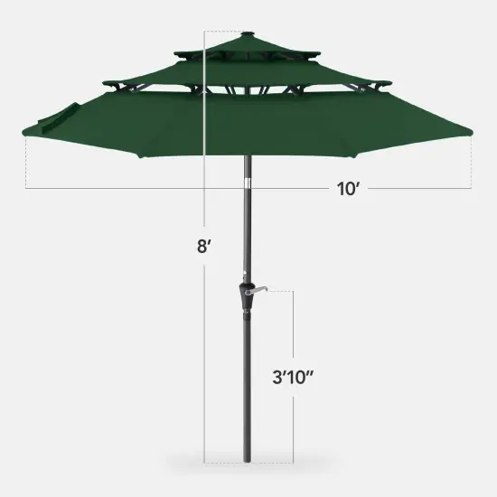 Best Choice Products 10ft 3-Tier Patio Umbrella, Market Sun Shade w/ Tilt Adjustment, Easy Crank Green {2}