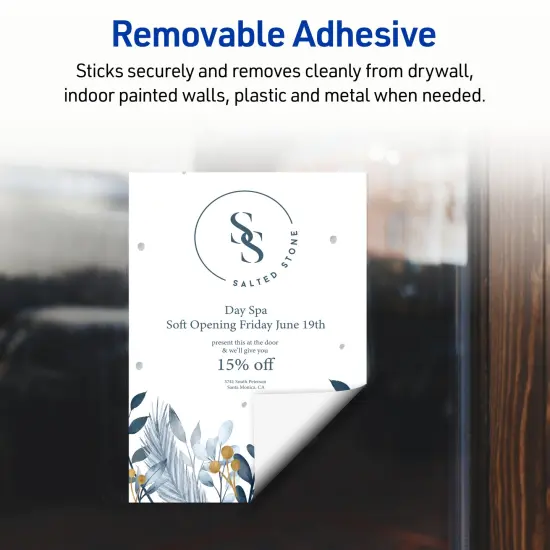 Avery Durable DIY Polyester Sticker Paper, 8.5" x 11", Removable Surface Safe Adhesive, Water-Resistant with Laser or Pigment-Inkjet Printers, 3 Full-Size Label Sheets (61512) {3}