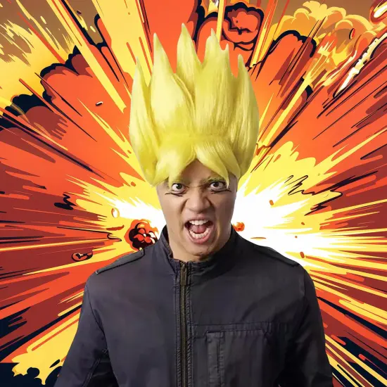 Anime Warrior Adult Yellow Costume Wig {4}